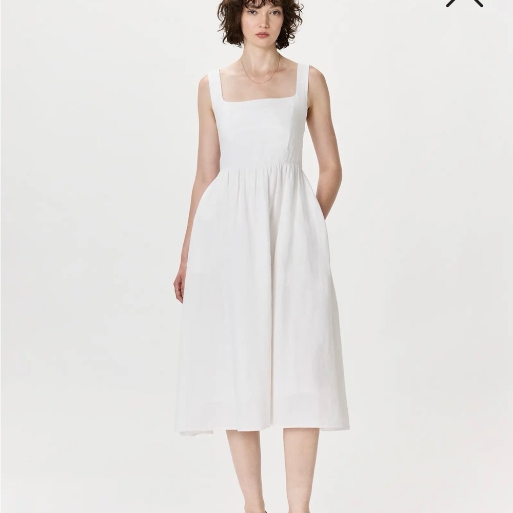 Quince White Square-Neck Midi Sundress